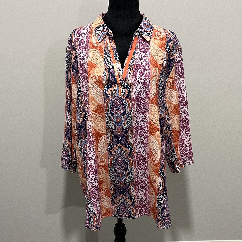 Alfred Dunner Blouse, Multi-color, 3/4 Sleeves, Size XL